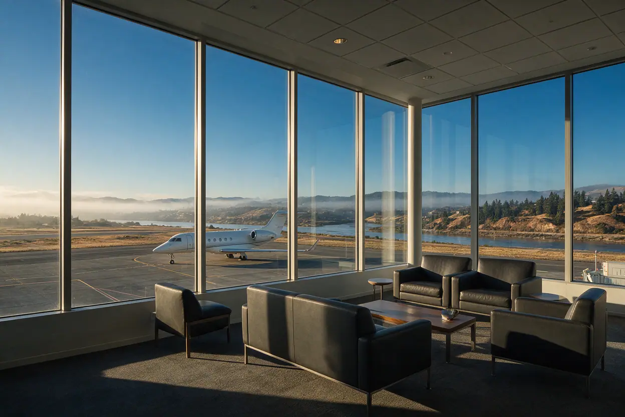 Private terminal lounge overlooking the ramp