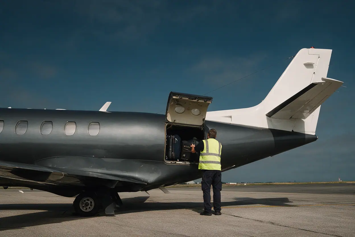 Bags loaded into a private jet